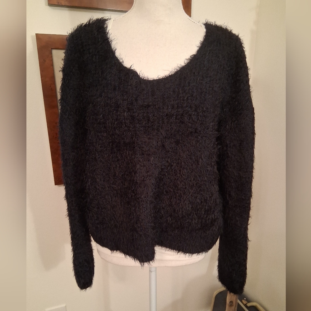 Fuzzy Black Scoop Neck Sweater